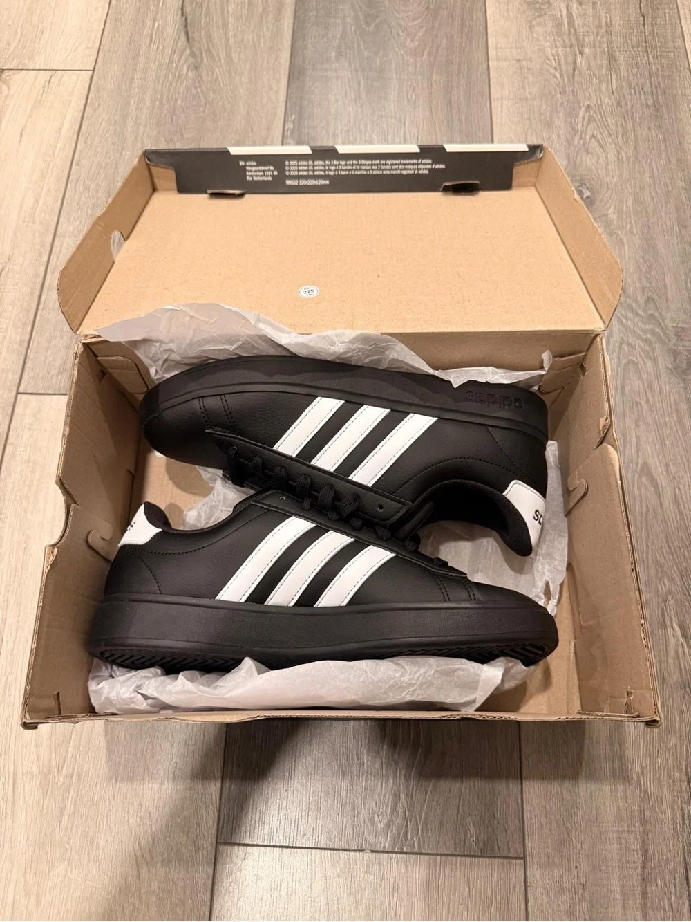 adidas court vantage Black Sneakers with White Stripes and Gold Logo